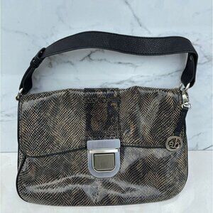 Audrey Brooke Womens Leather Snake Skin Print Shoulder Bag Black Size 12"x9"